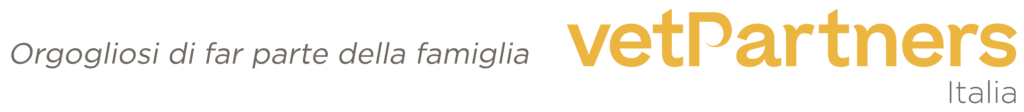 Il testo recita: Orgogliosi di far parte della famiglia vetPartners Italia in caratteri grigi e oro su sfondo bianco.